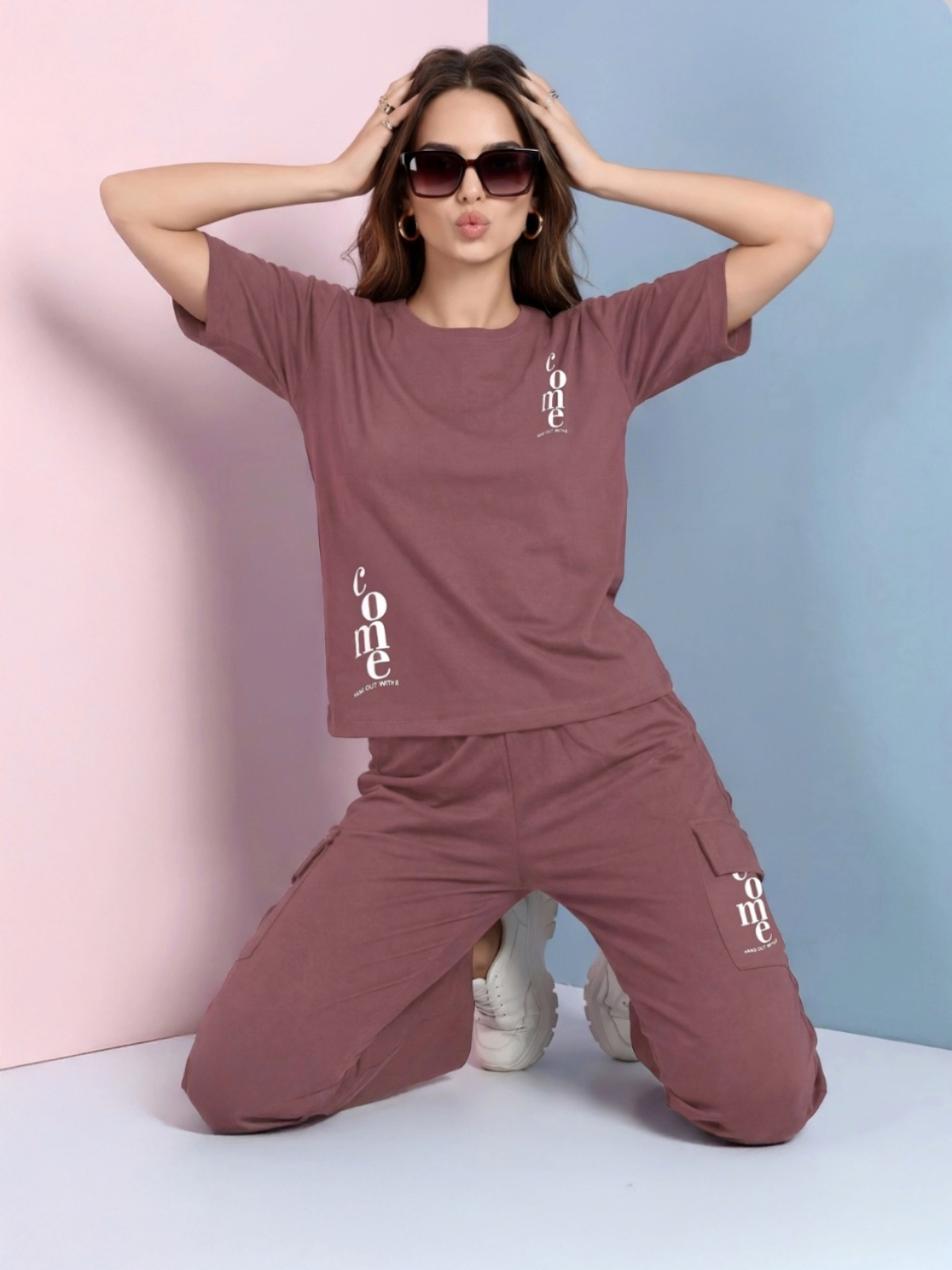 Women's Blush Street Typography Co-ord Set – Soft Tensile Fabric