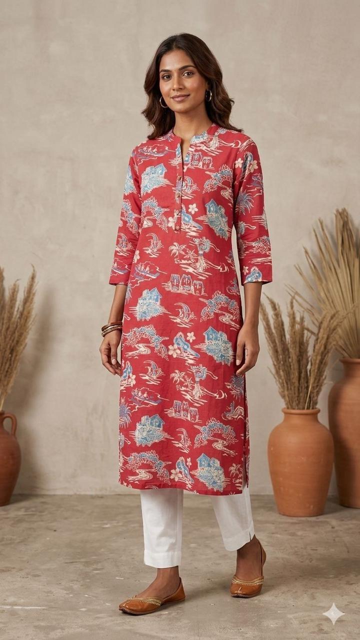 Women's Festive Cotton Long Kurti – Casual & Celebration Ethnic Wear