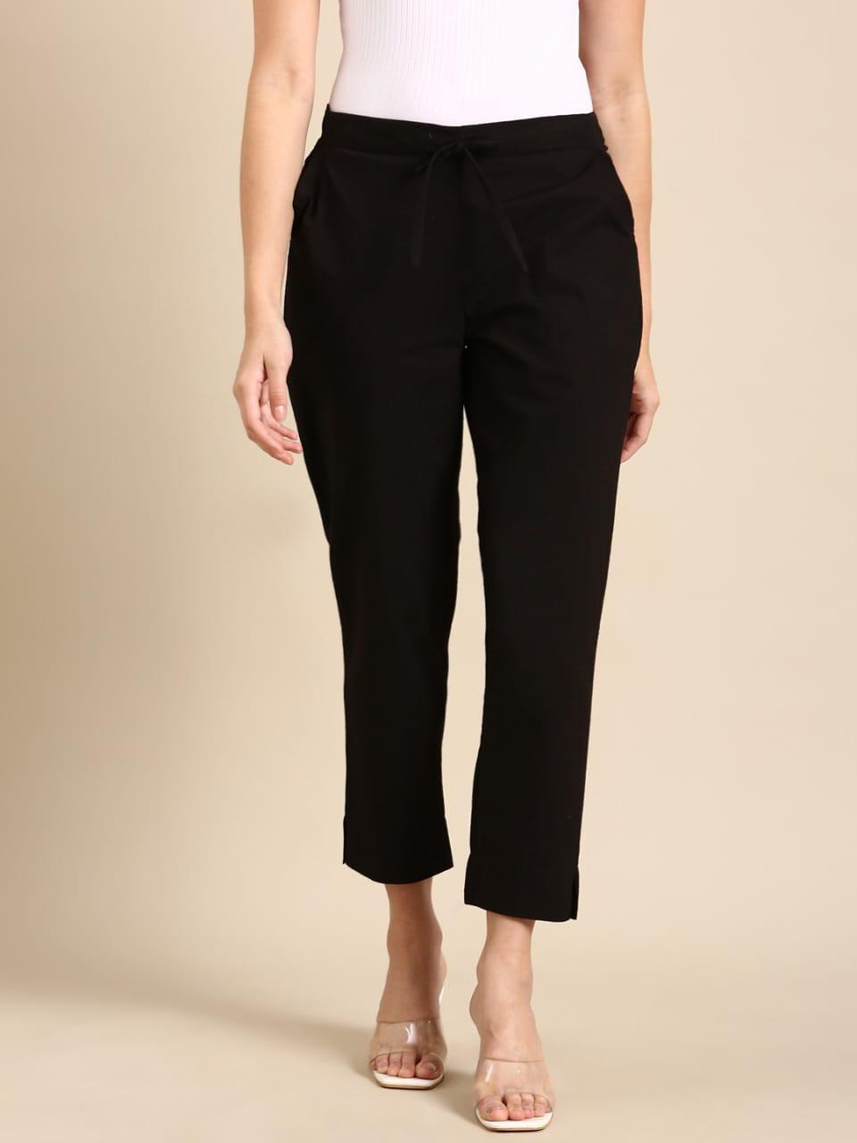 Women's Black Cotton Pants – Classic Everyday Ethnic Bottom Wear