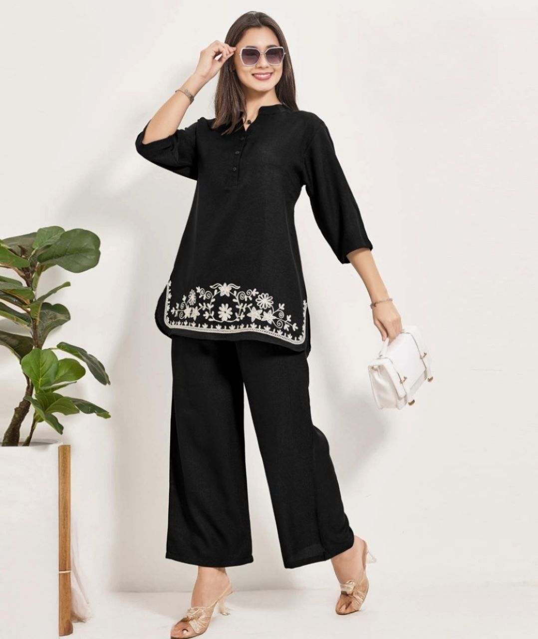 Women's Premium Embroidered Linen Co-ord Set – Warm Weather Ethnic Matching Set