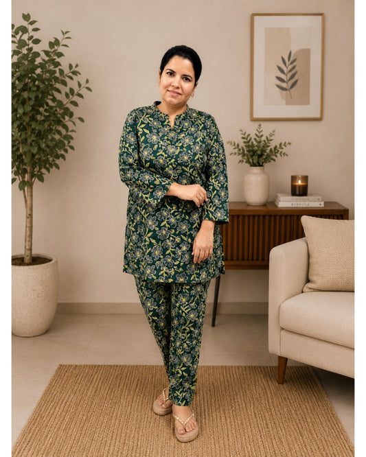 Green Cotton Co-ord Set for Women – Breathable Ethnic Two-Piece