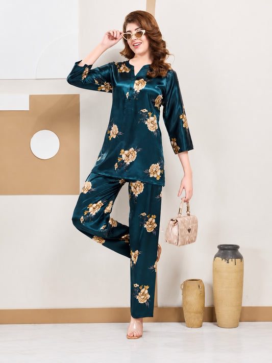 Elegant Floral Satin Co-ord Set