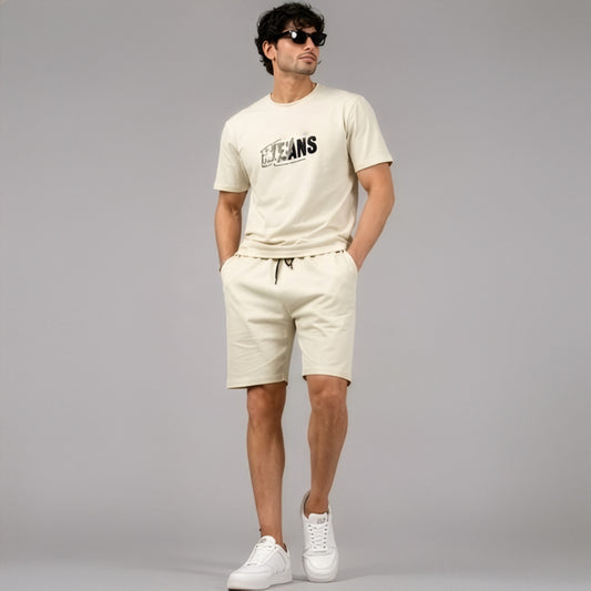Men's Urban Drift Beige Hosiery Co-ord Set – Casual Streetwear