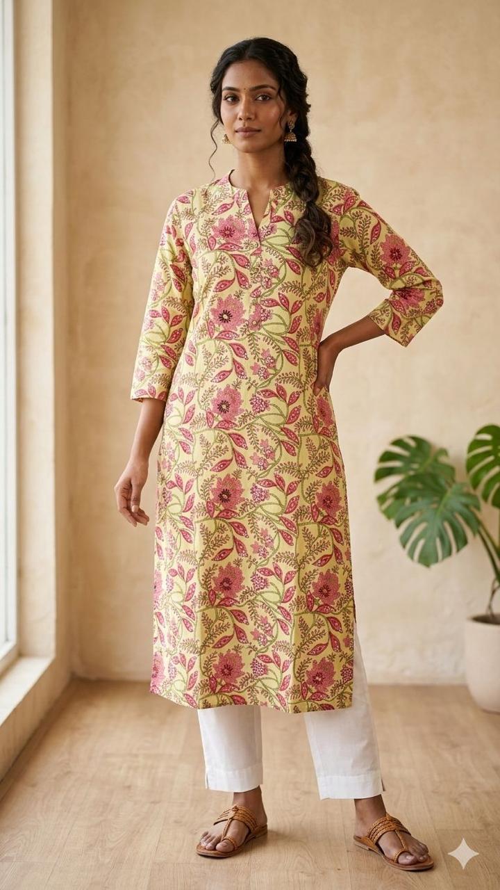 Women's Flattering Cotton Long Kurti – Graceful Silhouette Ethnic Wear