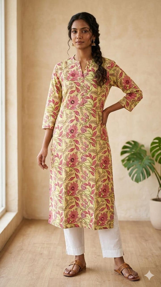 Women's Flattering Cotton Long Kurti – Graceful Silhouette Ethnic Wear