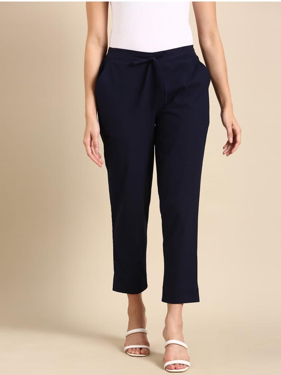 Women's Navy Blue Cotton Pants – Comfortable Everyday Ethnic Wear