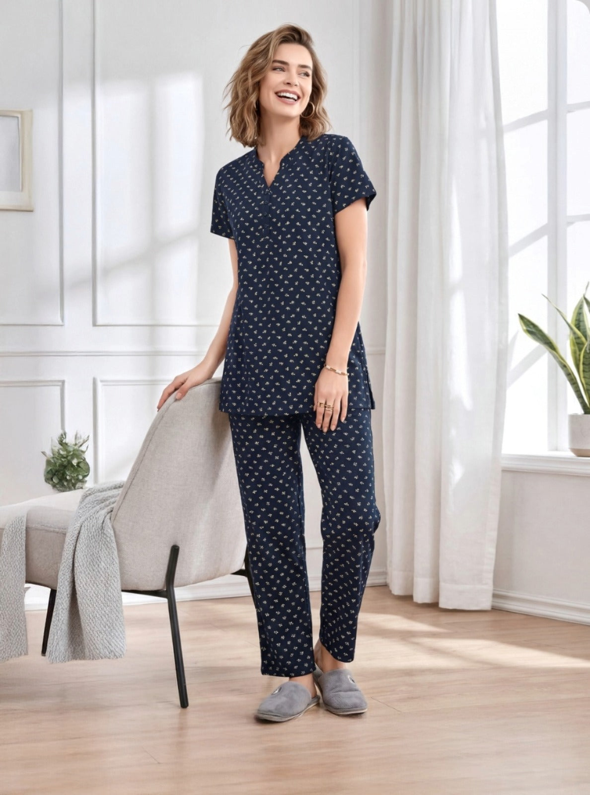 Soft Hosiery Semi Long Night Suit for Women | Plus Size Sleepwear XXL–5XL