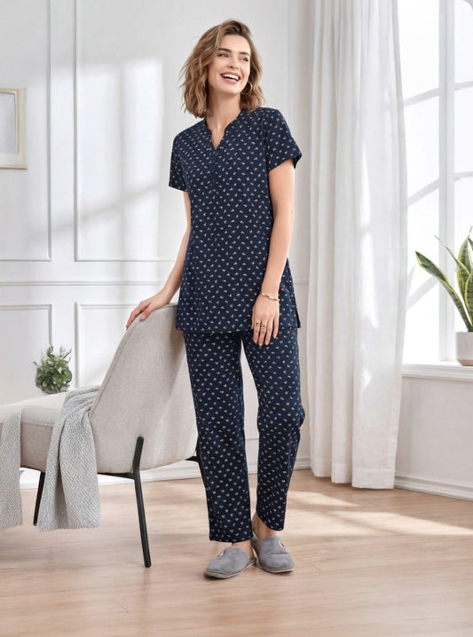 Soft Hosiery Semi Long Night Suit for Women | Plus Size Sleepwear XXL–5XL