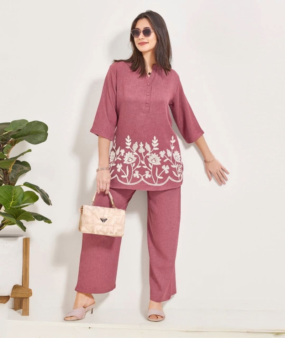 Women's Embroidered Linen Co-ord Set – Breathable Ethnic Matching Set