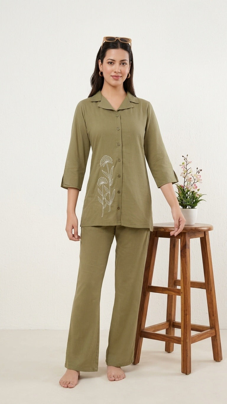 Botanical Charm Malai Sinker Kurta Set (Collared Style) – Effortless Ethnic Look | Size 3XL