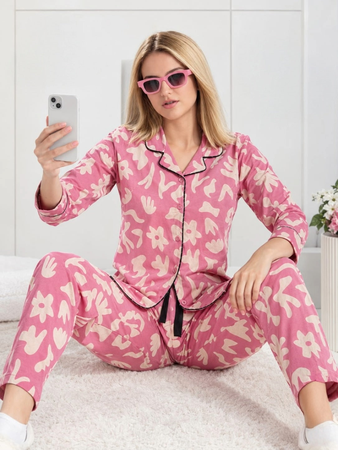 Cloudrest Front-Open Collar Cotton Hosiery Night Suit – 2XL