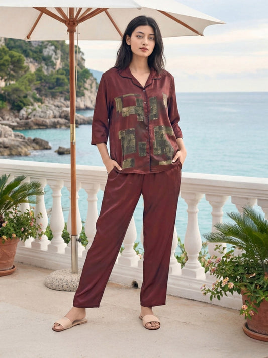 Premium Satin Night Suit (Full Sleeves) – Silky Soft Feel | Size M