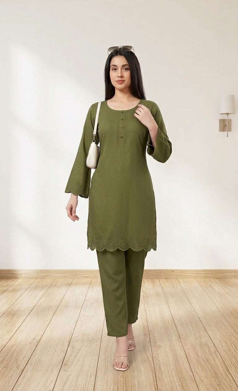 Scalloped Elegance Malai Sinker Kurta Set (Decorative Detailing) – Refined Ethnic Style | 2XL to 4XL