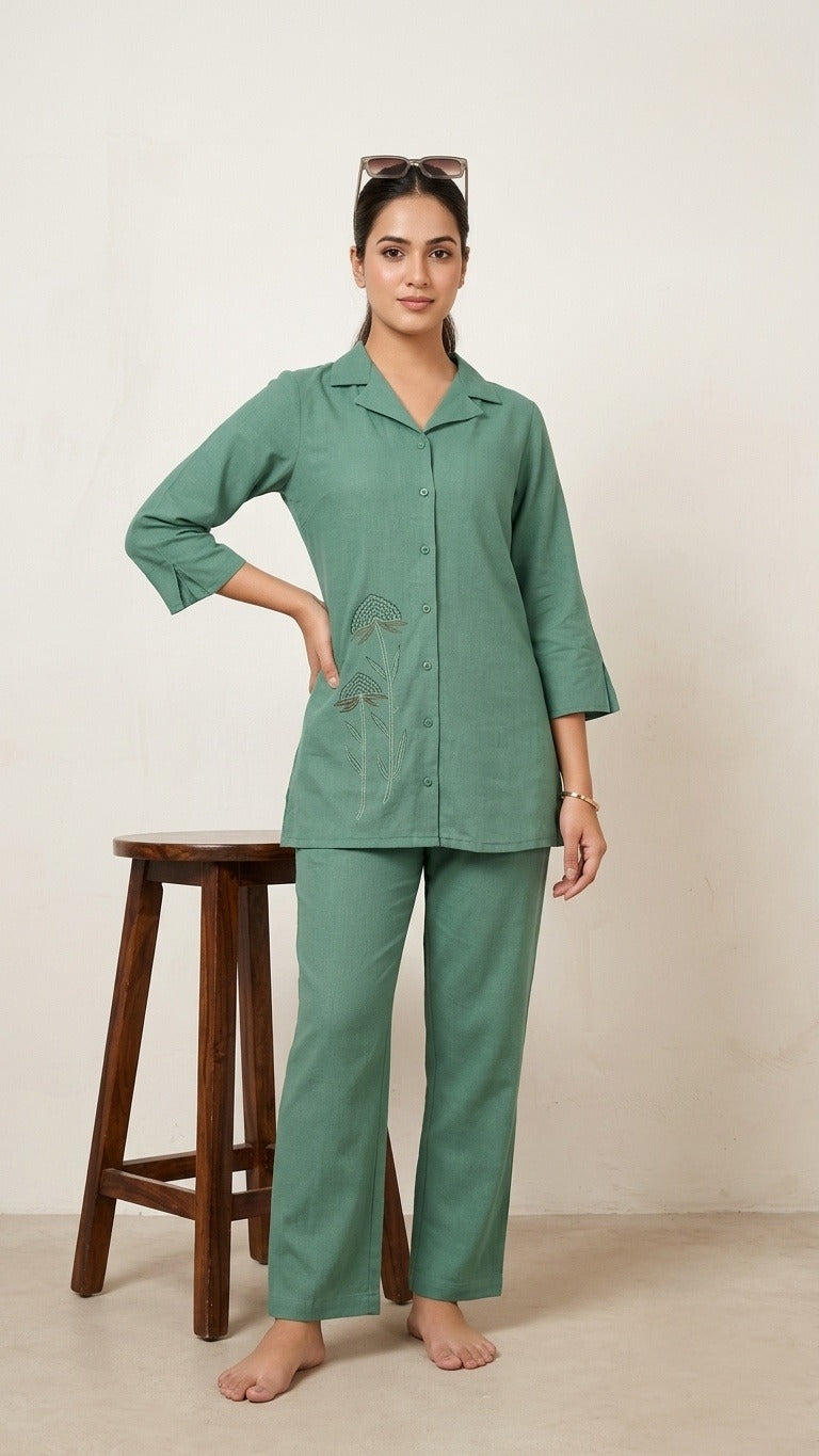 Botanical Charm Malai Sinker Kurta Set (Collared Style) – Effortless Ethnic Look | Size 3XL