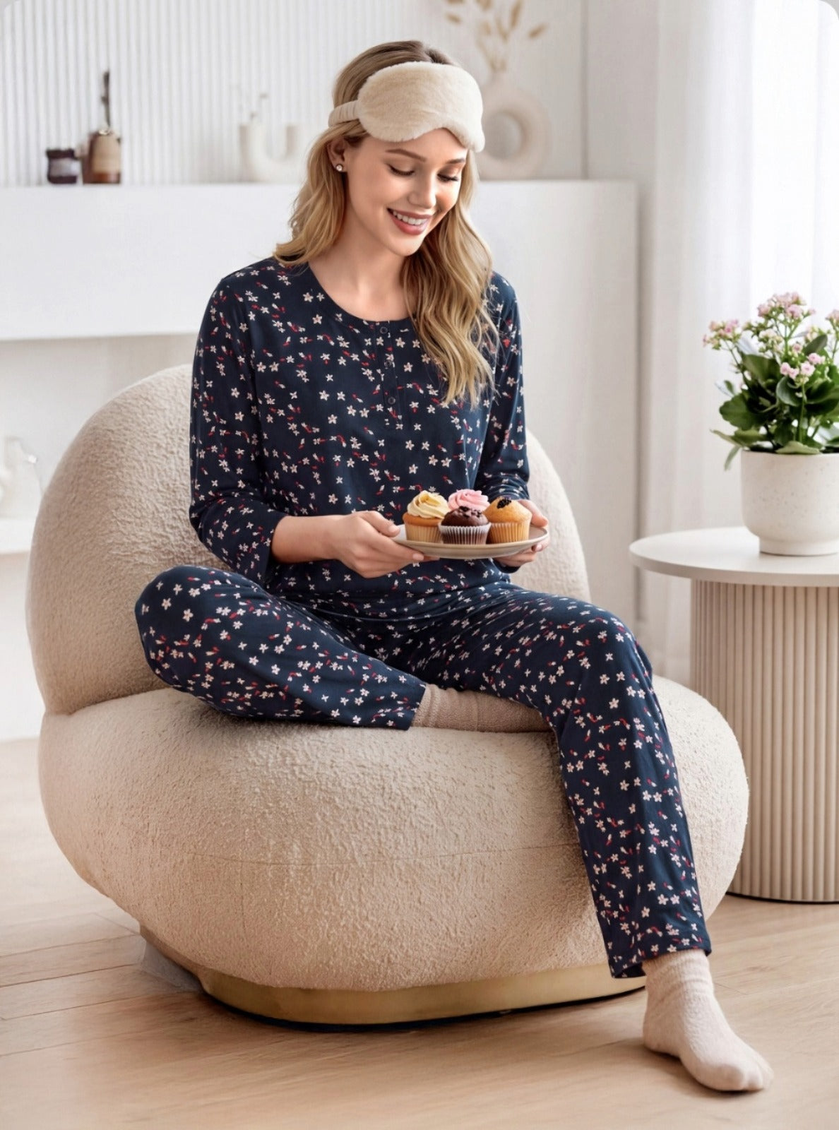 Cotton Hosiery Night Suit (Evenfall Semi Long Print) – Easy Comfort | XL to 3XL